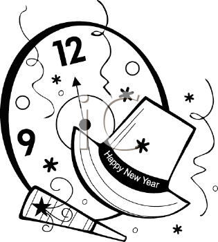 happy new year hat clip art and clock